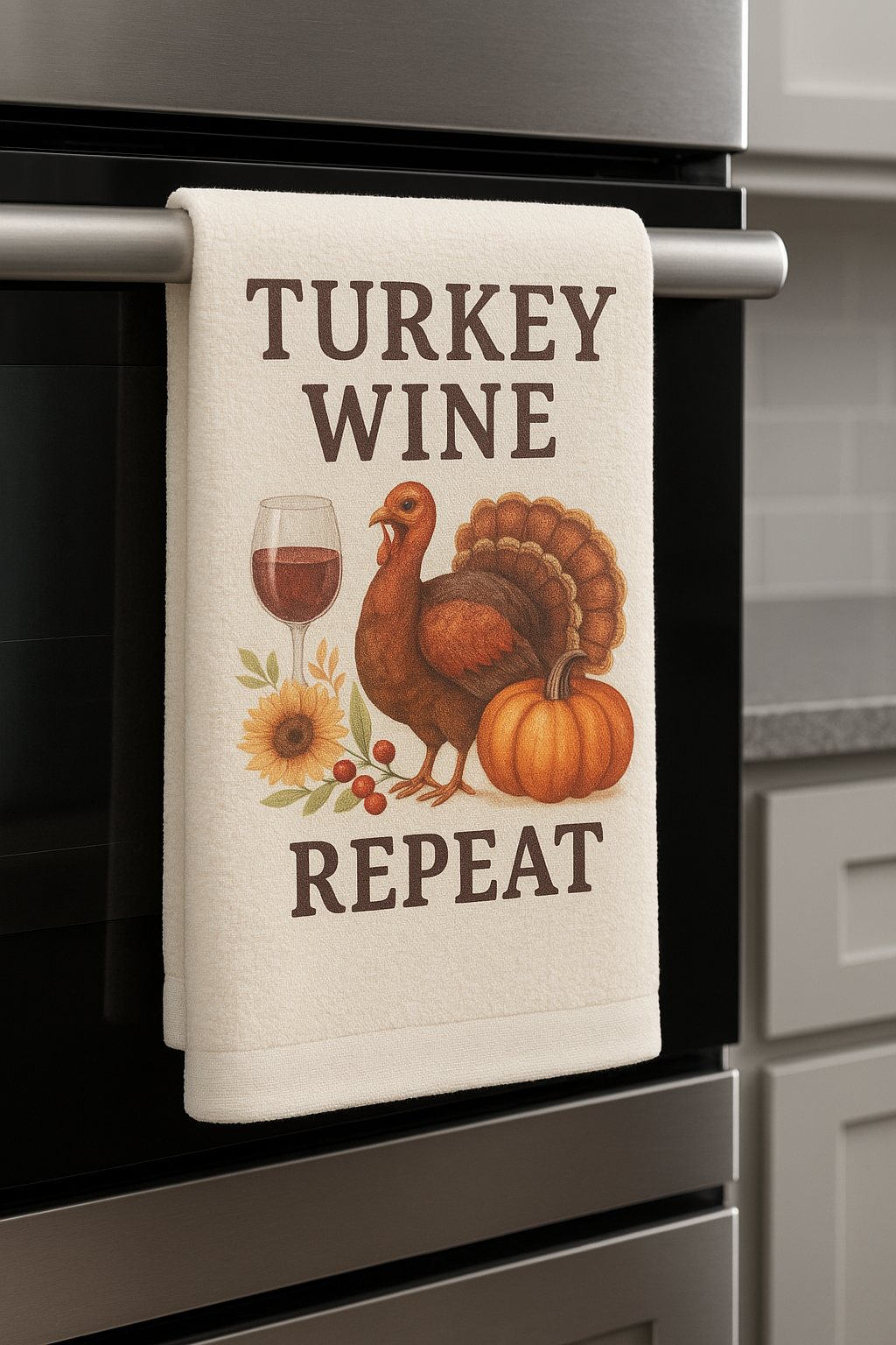 Turkey Wine Repeat Thanksgiving Tea Towel
