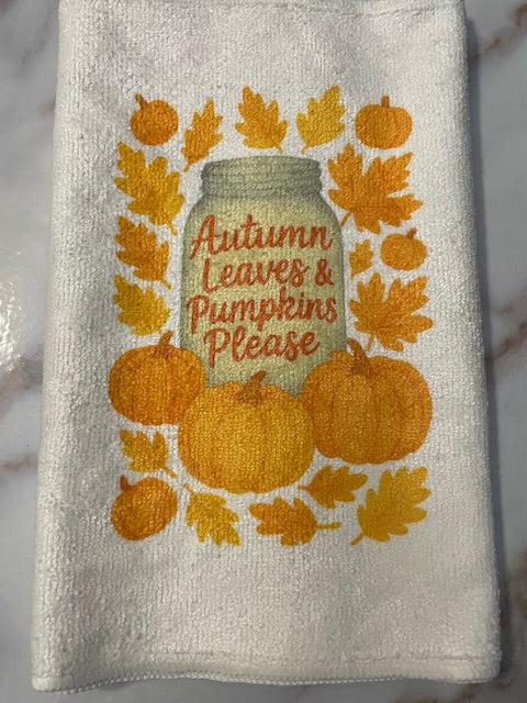 Autumn Leaves & Pumpkins Please Hand Towel- Rustic Fall Decor