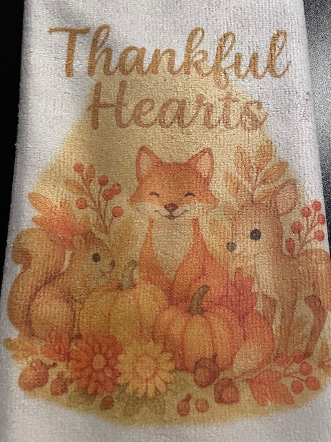 Thankful Hearts Woodland Thanksgiving Hand Towel