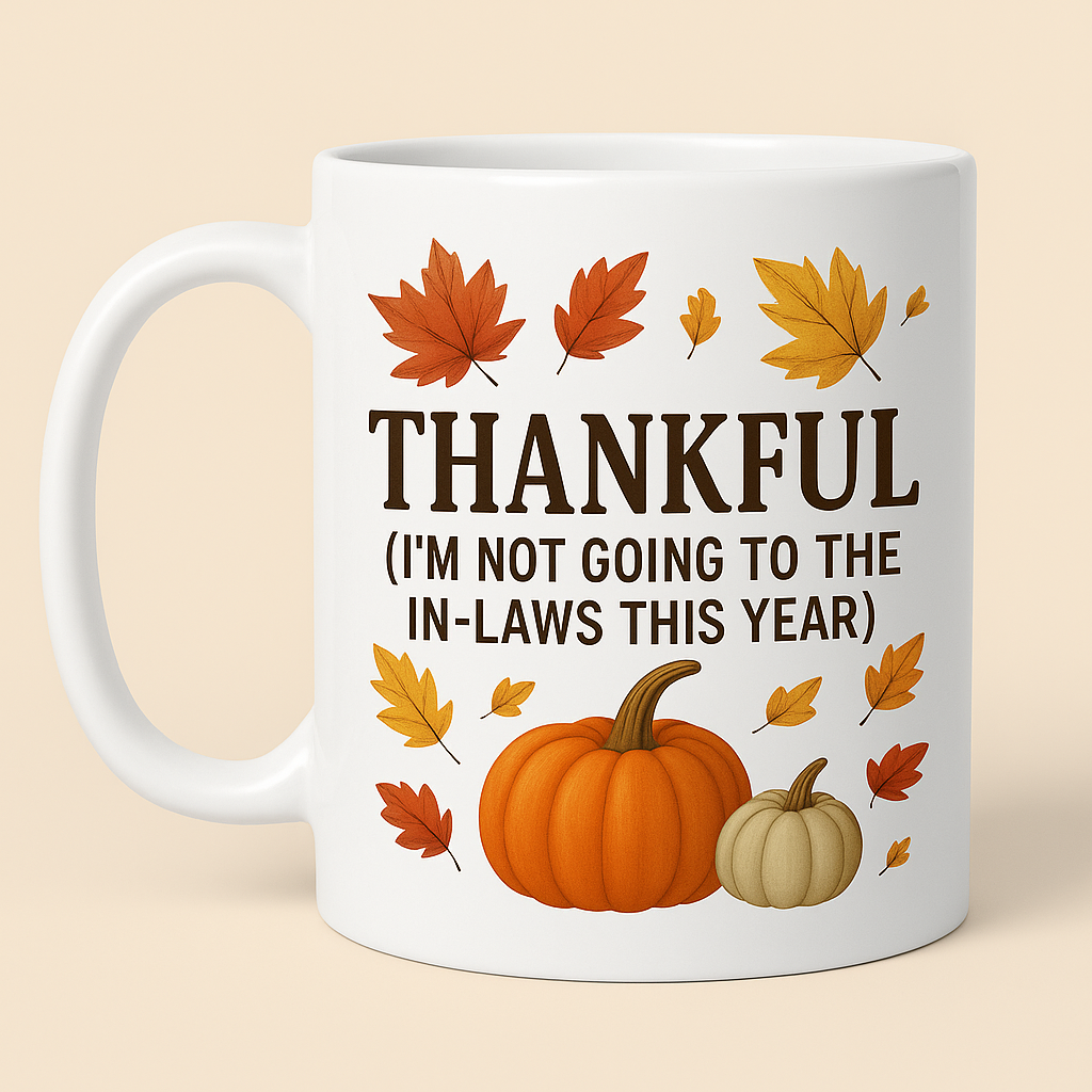 Thankful (I’m Not Going to the In-Laws This Year) – Funny Thanksgiving Mug