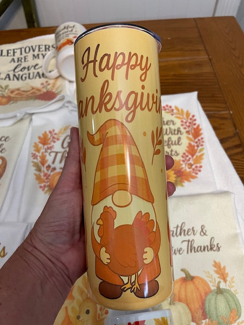Happy Thanksgiving Gnome Tumbler – 20oz Stainless Steel Insulated Fall Drink Cup
