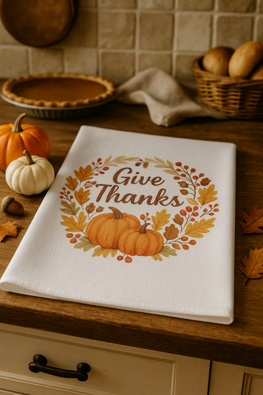 Give Thanks Thanksgiving Tea Towel