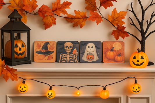 Halloween Coaster Set – 4 Piece Sublimated Cork-Back Drink Coasters