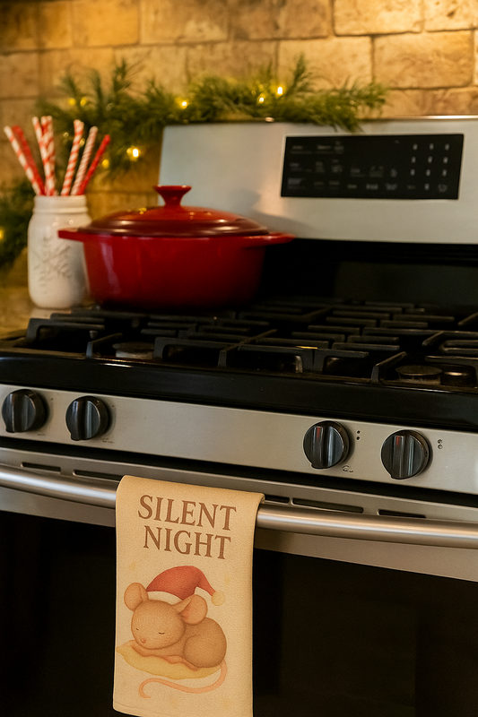 Silent Night Christmas Mouse Tea Towel