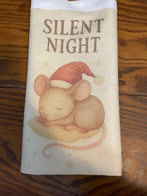 Silent Night Christmas Mouse Tea Towel