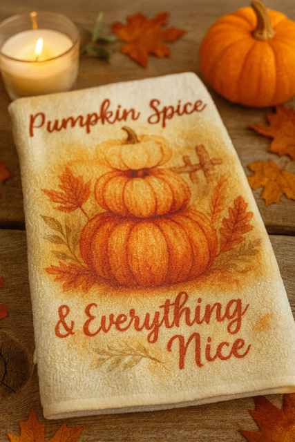 Pumpkin Spice & Everything Nice Hand Towel- Stacked Pumpkins Fall Decor