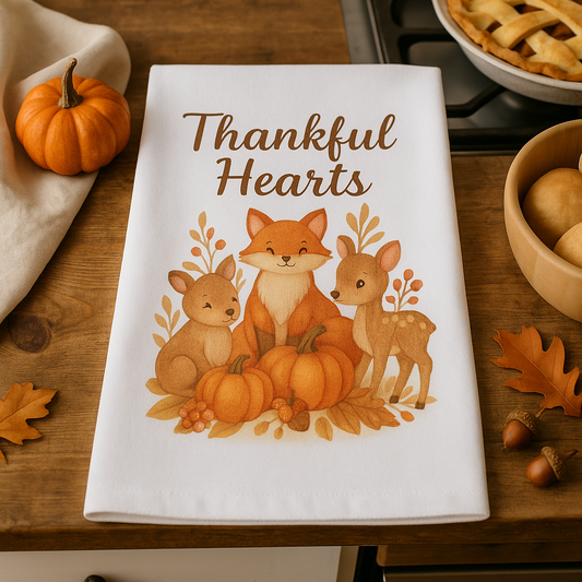 Thankful Hearts Woodland Thanksgiving Hand Towel