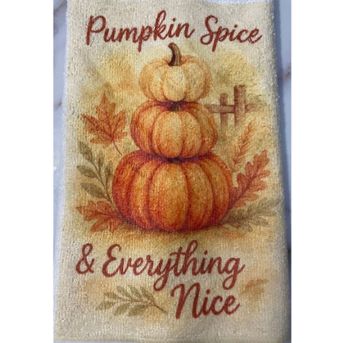 Pumpkin Spice & Everything Nice Hand Towel- Stacked Pumpkins Fall Decor