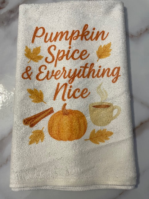 Pumpkin Spice & Everything Nice Hand Towel- Autumn Decor with Pumpkin & Fall Leaves