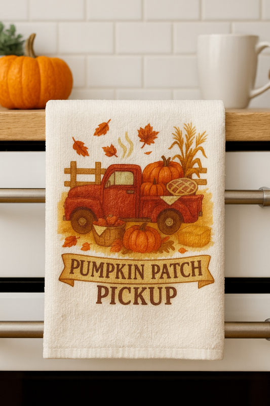Pumpkin Patch Pickup- Rustic Hand Towel
